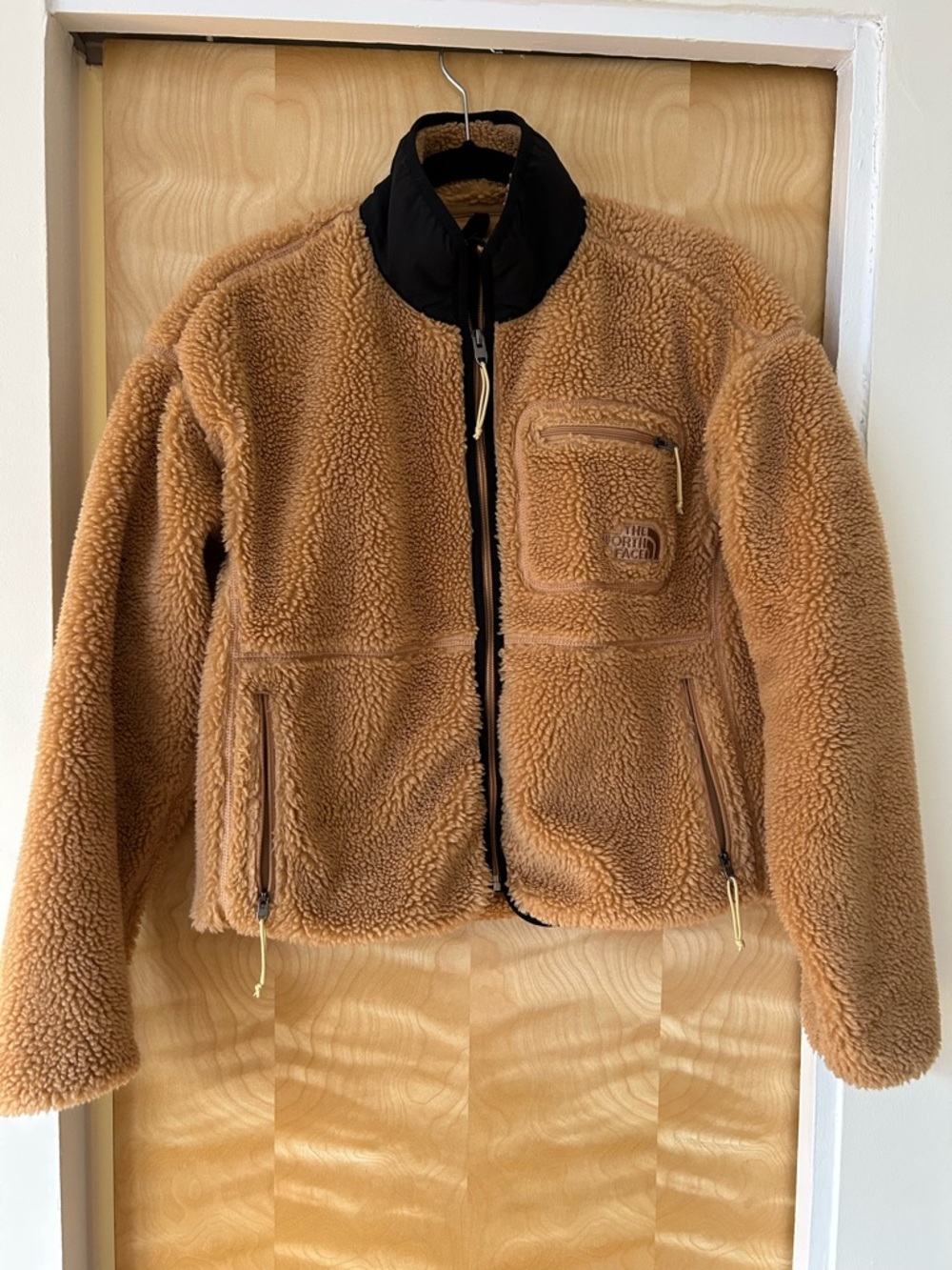 The North Face Tan Sherpa Fleece Jacket with Black Trim